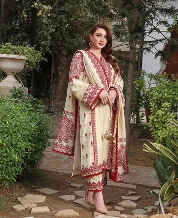 Lawn-3PC Embroidered Shirt with Cotton Net Viscose Dupatta -5140