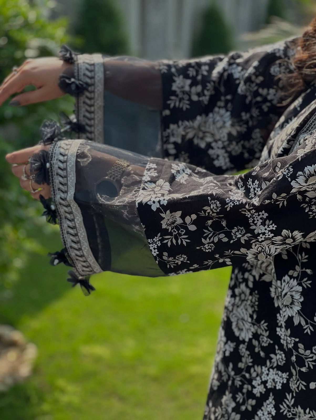 Chic Black & White Floral 3-Piece Lawn Suit