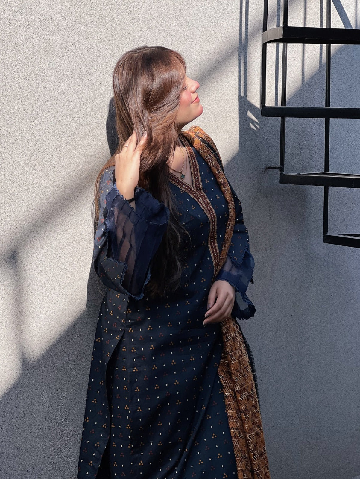 Elegant Navy Blue Embroidered 3-Piece Lawn Suit