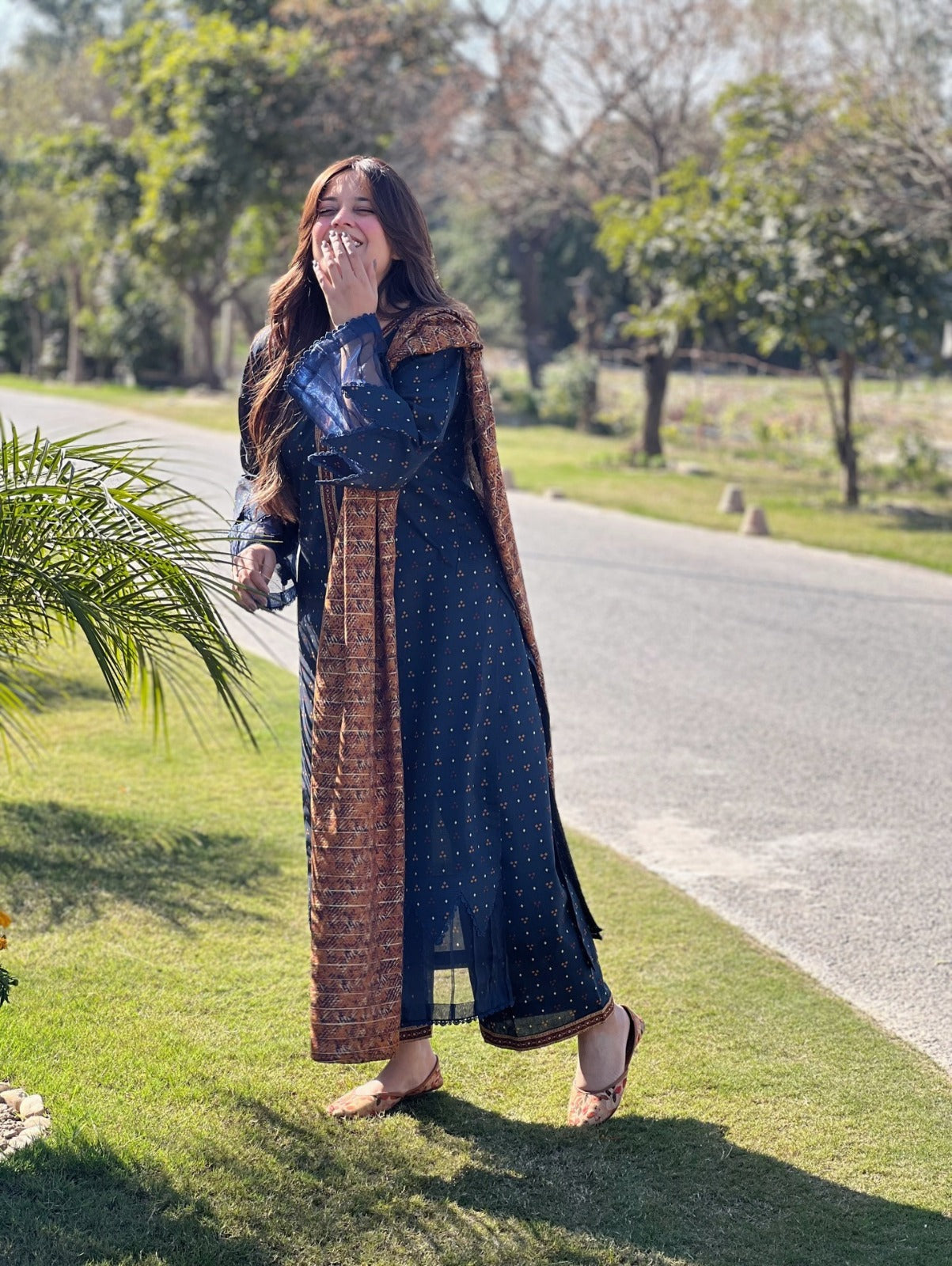 Elegant Navy Blue Embroidered 3-Piece Lawn Suit
