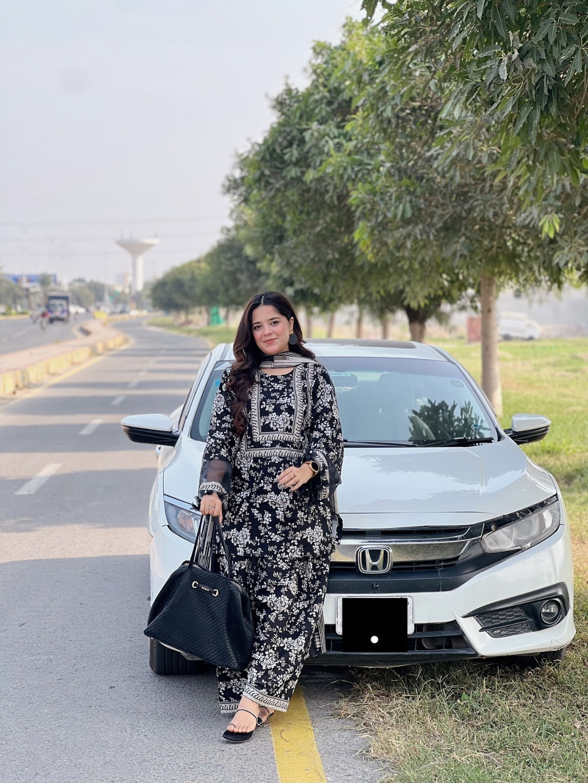 Chic Black & White Floral 3-Piece Lawn Suit